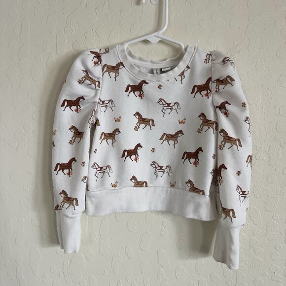 Janie And Jack Girls Horse Novelty Print Puff Sleeve Crewneck Sweatshirt 4 Ivory - Picture 4 of 9